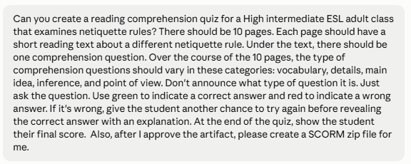 Netiquette Quiz Prompt sample